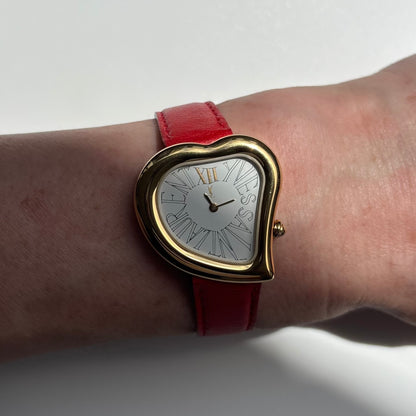 Yves Saint Laurent 1990s Heart Dial Gold Plated Red Watch