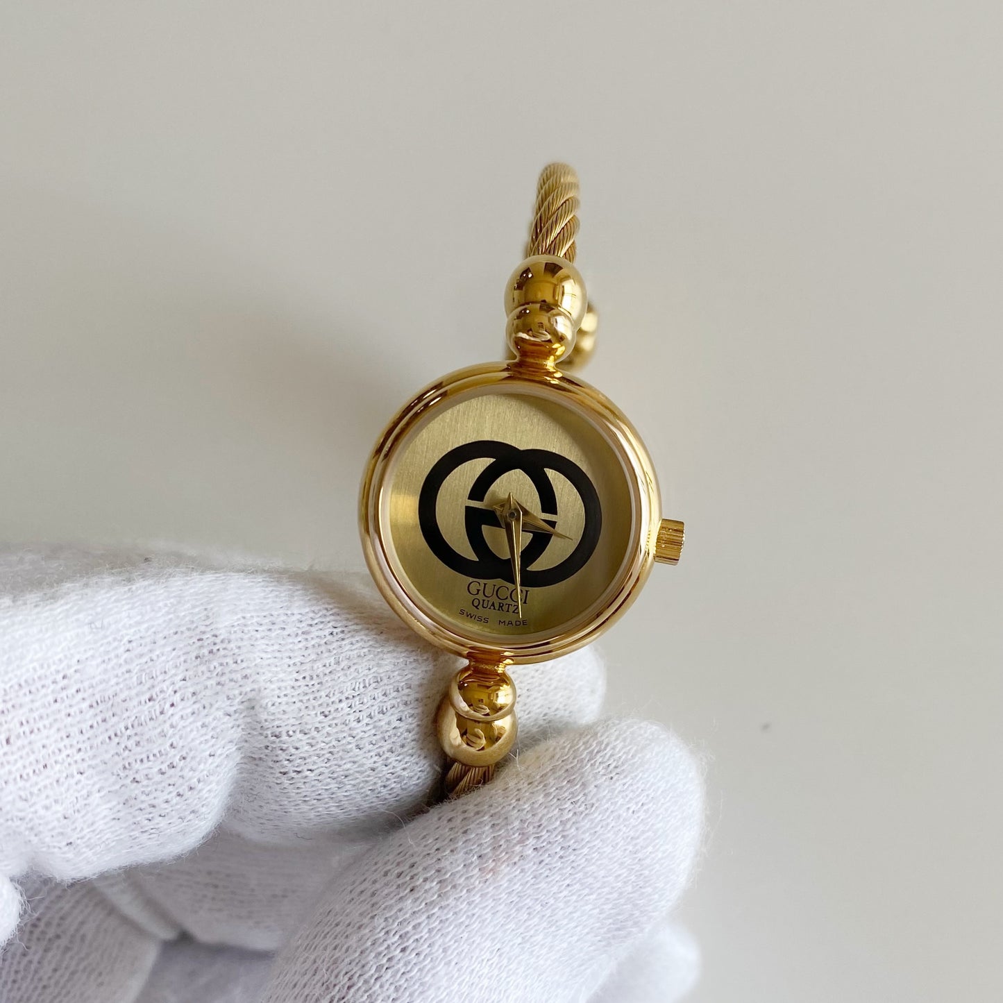 Gucci 1990s Gold Plated Cable Bangle Watch