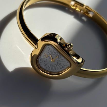 Yves Saint Laurent 1990s Heart Shaped Dial Gold Plated Bangle Watch