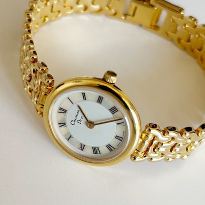 Dior 1990s Seashell Round Dial Gold Plated Watch