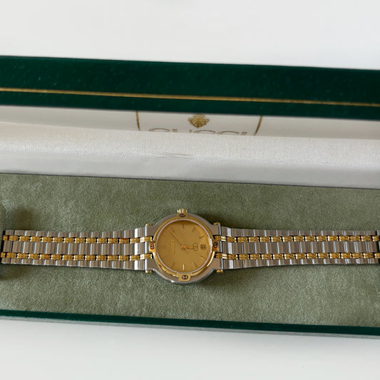 Gucci 1990s Round Dial Gold Plated Two Tone Watch
