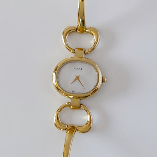 Gucci 1990s Seashell Dial Gold Plated Bangle Watch