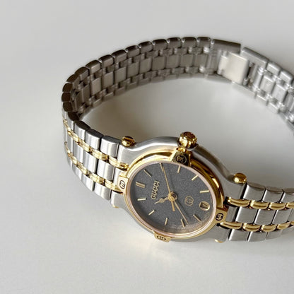 Gucci 1980s Date Round Dial Two Tone Gold Plated Watch