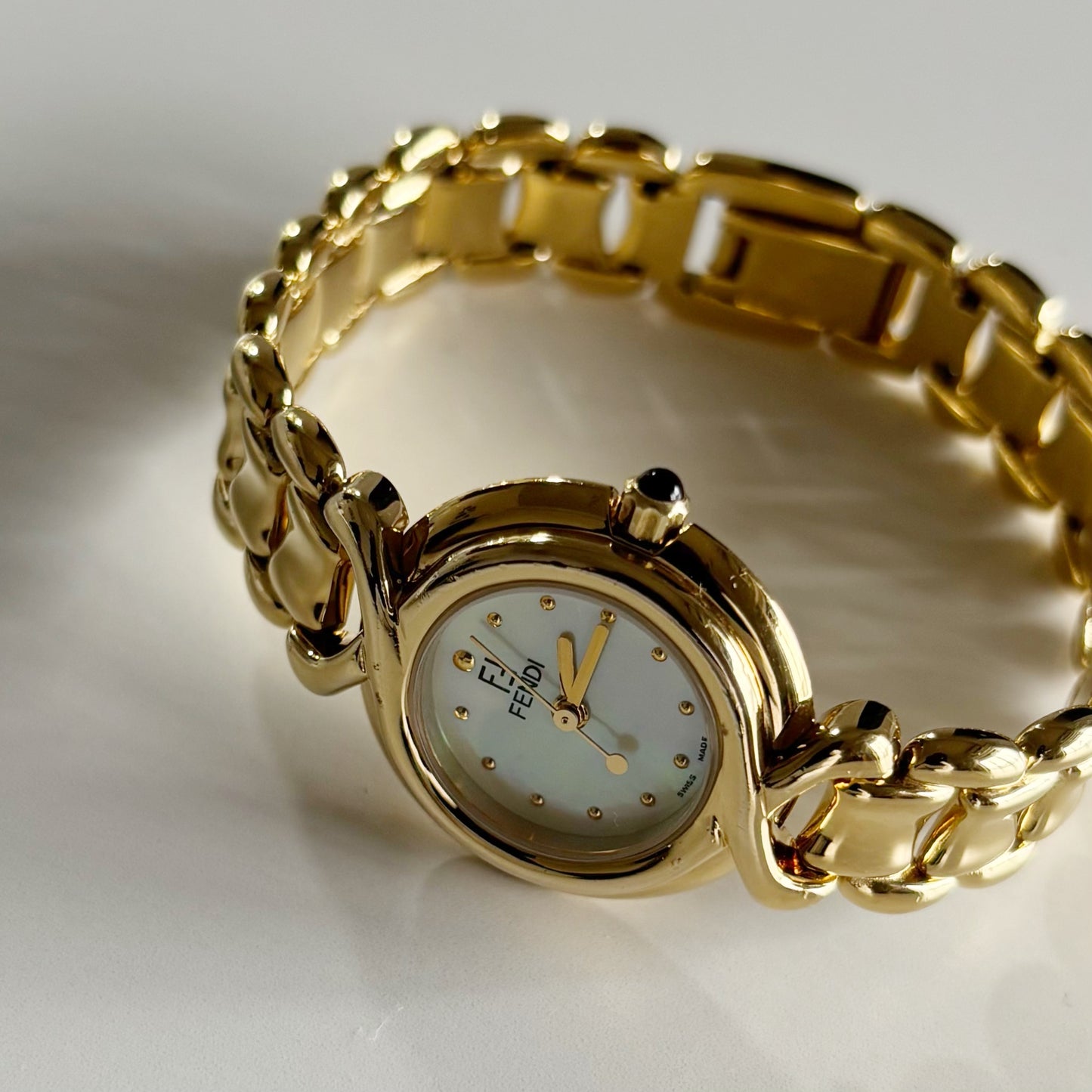 Fendi 1990s Seashell Dial Gold Plated Watch