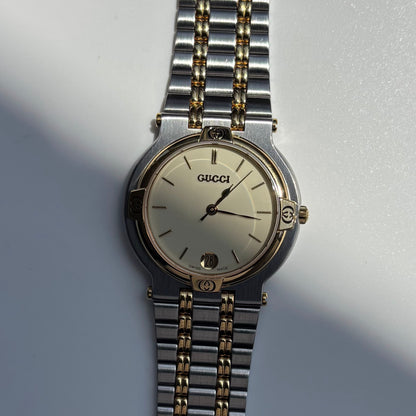 Gucci 1990s Date Round Cream Dial Two Tone Watch (Large)