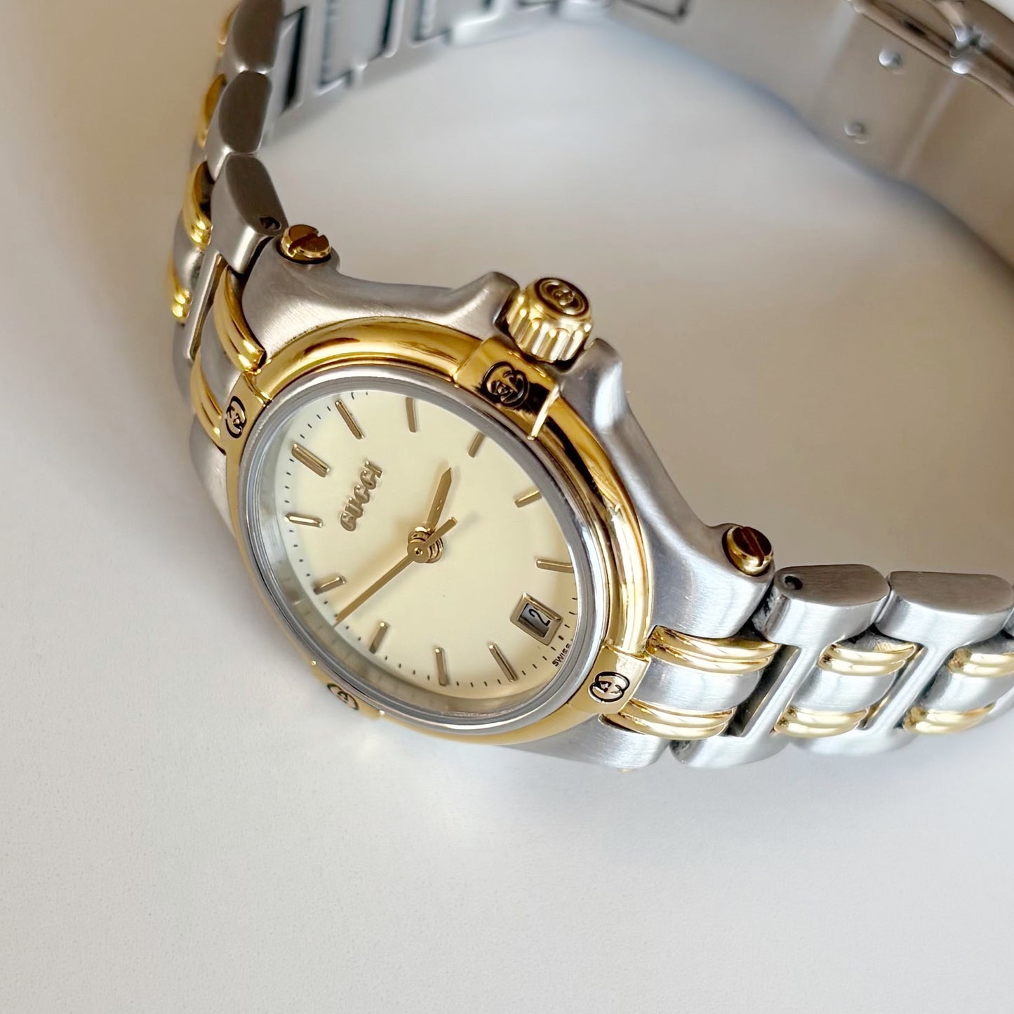 Gucci 1990s Date Round Dial Two Tone Watch