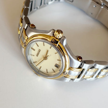Gucci 1990s Date Round Dial Two Tone Watch