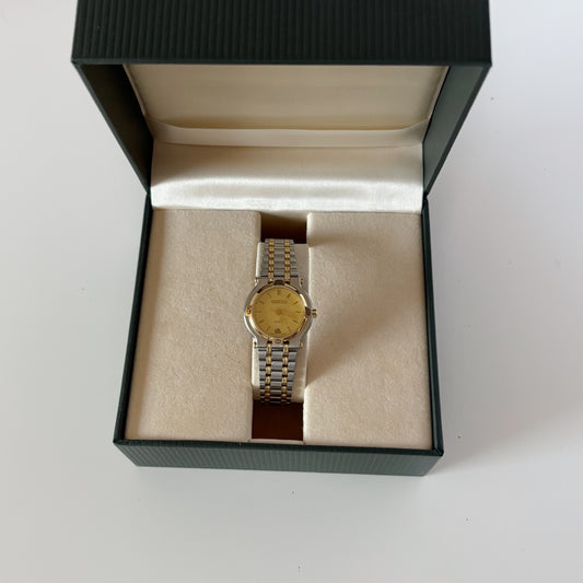 Gucci 1990s Date Round Dial Gold Plated Two Tone Watch