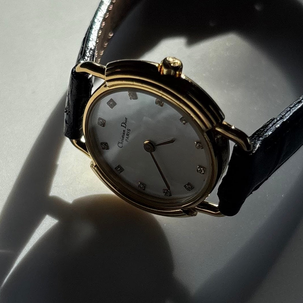 Dior 1990s Seashell Round Dial Gold Plated Watch