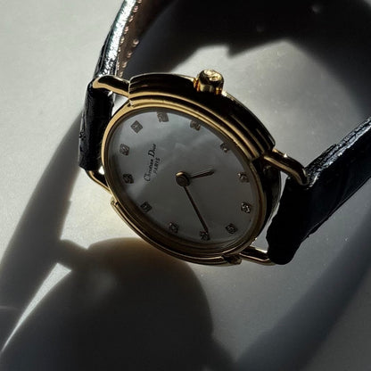 Dior 1990s Seashell Round Dial Gold Plated Watch