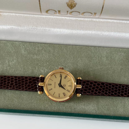 Gucci 1990s Round Dial Gold Plated Watch