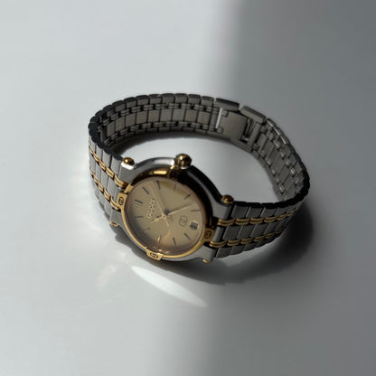 Gucci 1990s Round Dial Gold Plated Two Tone Watch