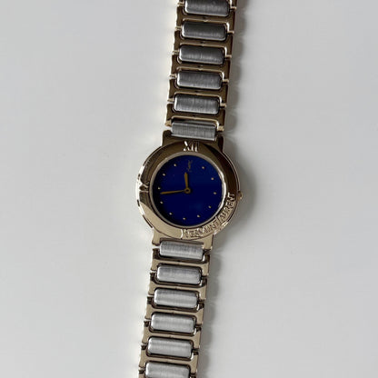 Yves Saint Laurent 1990s Navy Round Dial Two Tone Watch (Large)