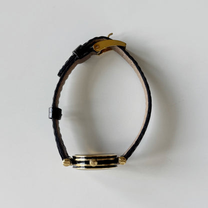 Gucci 1980s Black Dial Round Gold-Plated Watch