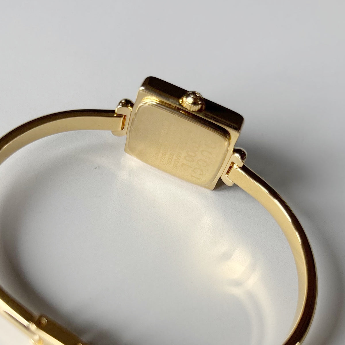 Gucci 1990s Square Dial Gold Plated Bangle Watch