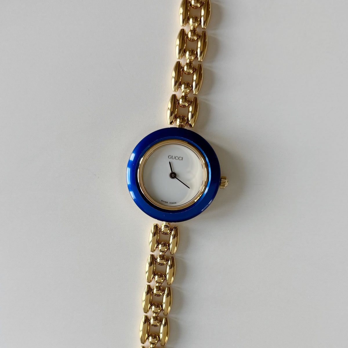 Gucci 1990s Interchangeable Bezel Gold Plated Rice Chain Watch with 6 bezels, case (170mm)