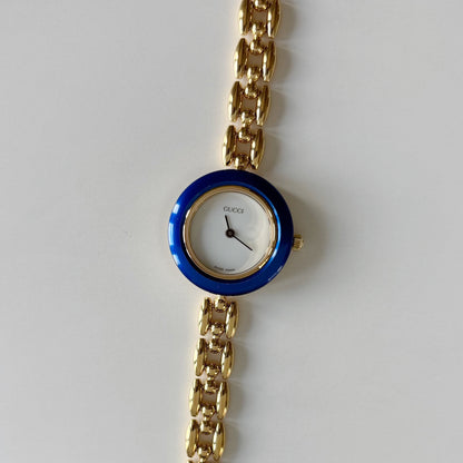 Gucci 1990s Interchangeable Bezel Gold Plated Rice Chain Watch with 6 bezels, case (170mm)