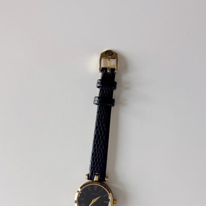 Gucci 1980s Black Round Dial Gold Plated Watch