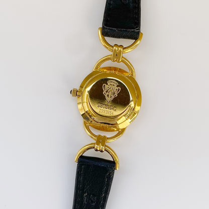 Gucci 1990s Black Dial Gold Plated Watch