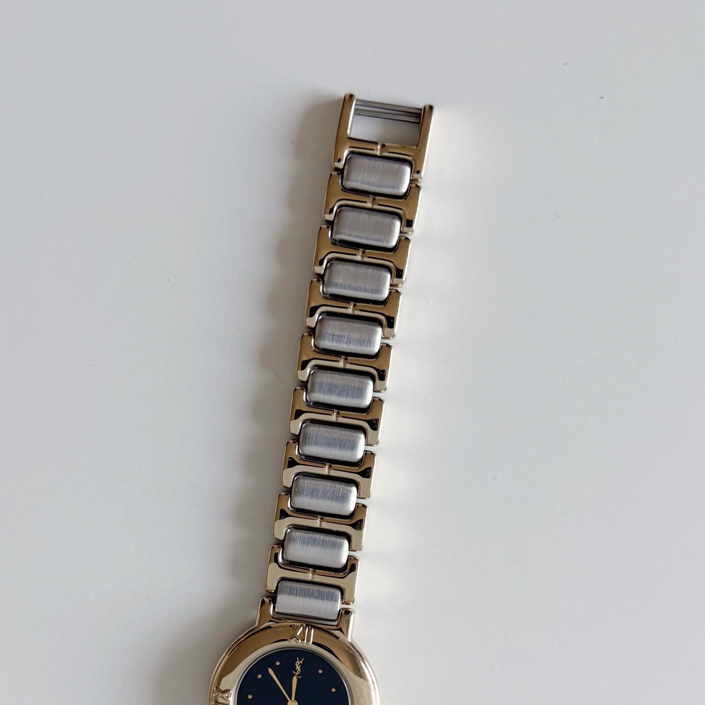 Yves Saint Laurent 1990s Black Round Dial Two Tone Watch