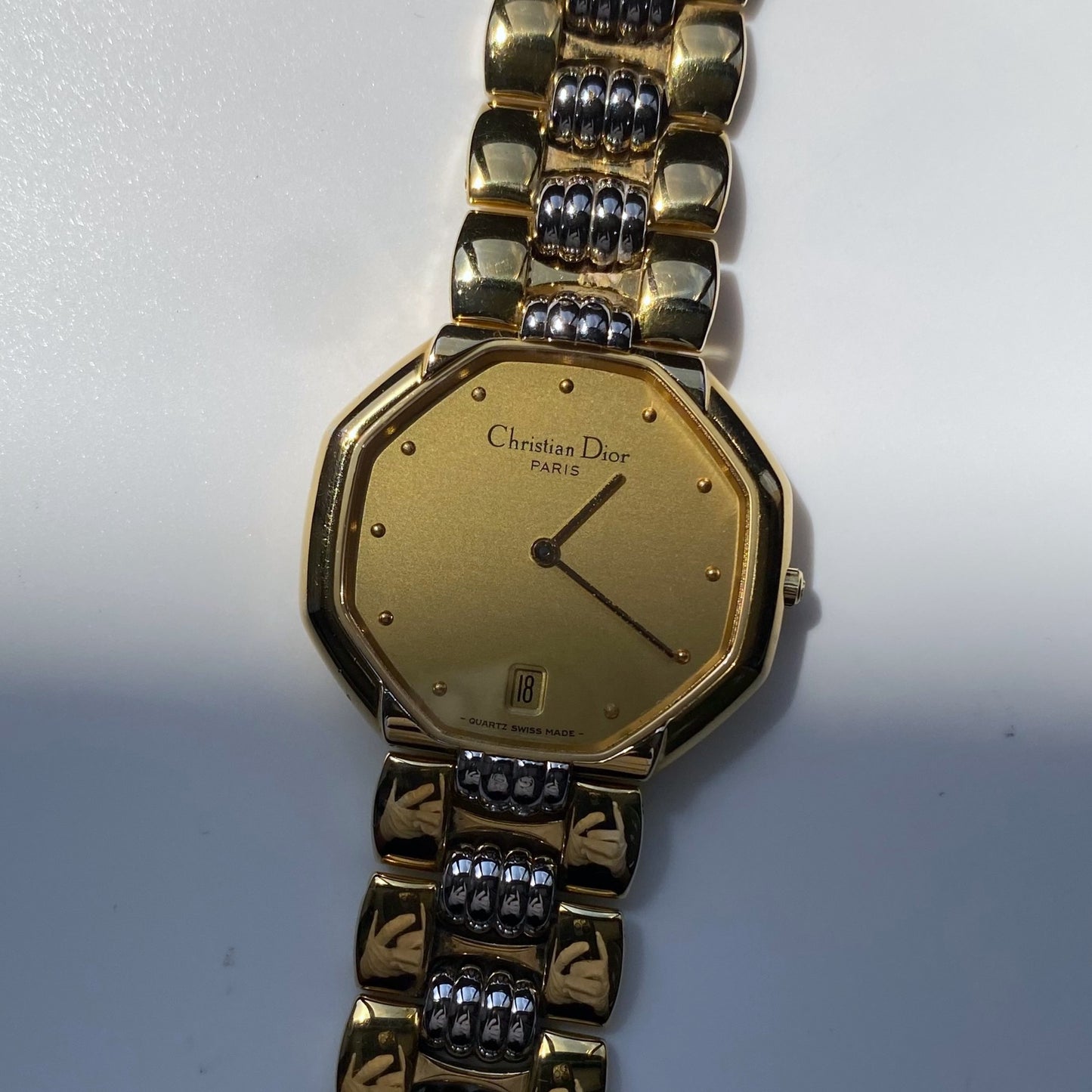 Dior 1990s Octagon Two Tone Gold Plated Watch