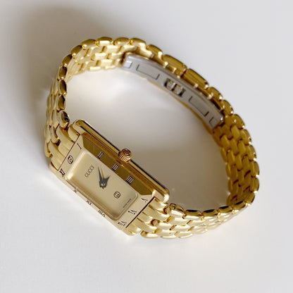 Gucci 1990s Gold Plated Rectangular Dial Watch