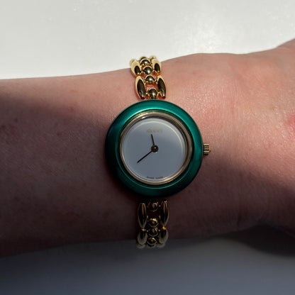 Gucci 1990s Interchangeable Bezel Gold Plated Rice Chain Watch with case, 6 bezels (160mm)