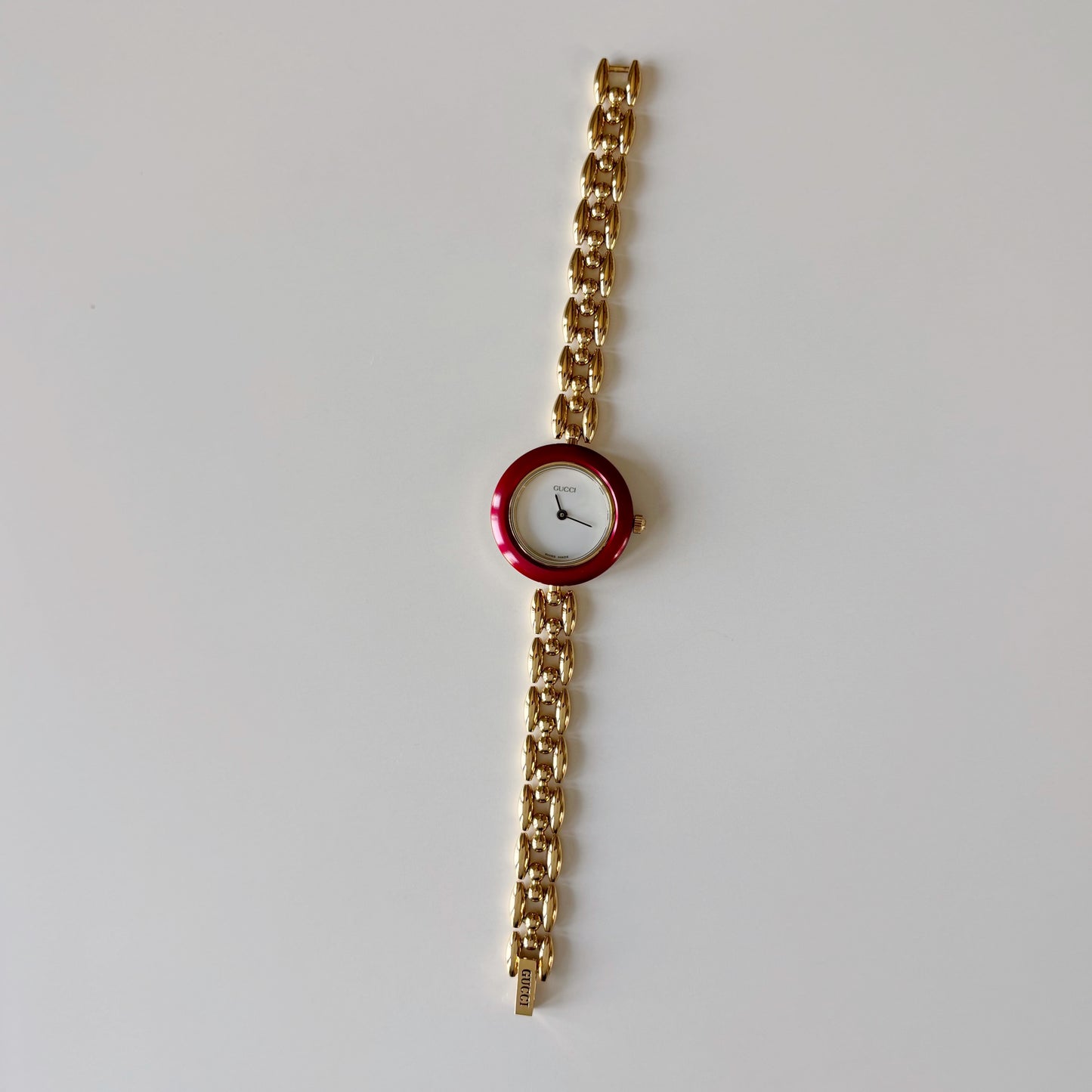 Gucci 1990s Interchangeable Bezel Gold Plated Rice Chain Watch with case, 6 bezels (160mm)