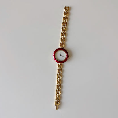 Gucci 1990s Interchangeable Bezel Gold Plated Rice Chain Watch with case, 6 bezels (160mm)