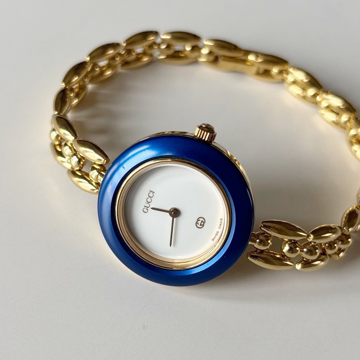 Gucci Interchangeable Bezel Gold Plated Rice Chain Watch with 6 bezels, case (168mm)