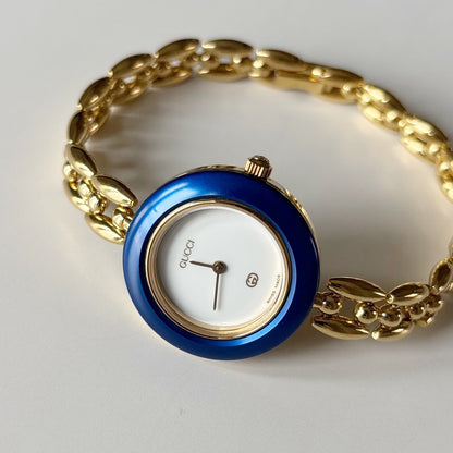 Gucci Interchangeable Bezel Gold Plated Rice Chain Watch with 6 bezels, case (168mm)