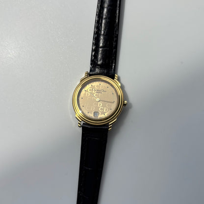 Dior 1990s Date CD Logo Round Dial Gold Plated Watch