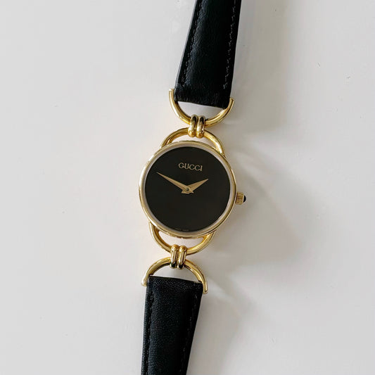 Gucci 1990s Black Dial Gold Plated Watch