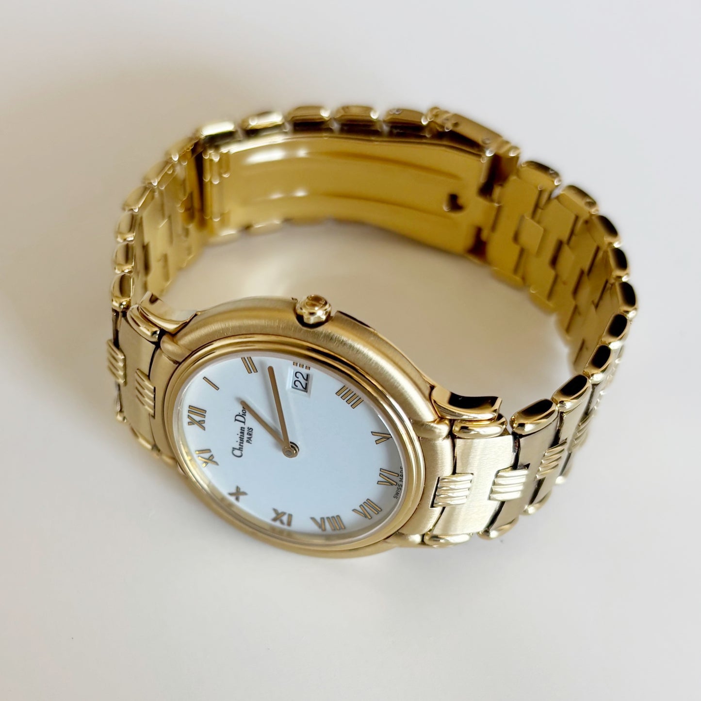 Dior 1990s Date Round Dial Gold Plated Watch (Large)