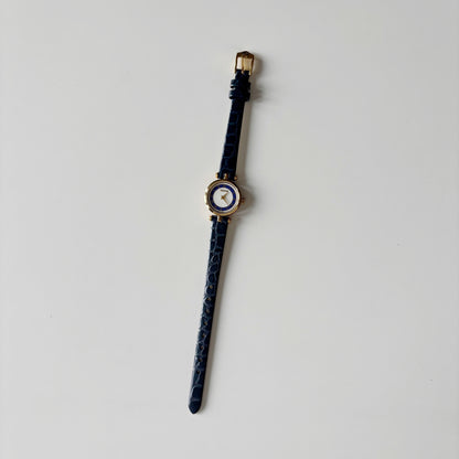Gucci 1990s Round Dial Blue Gold Plated Watch