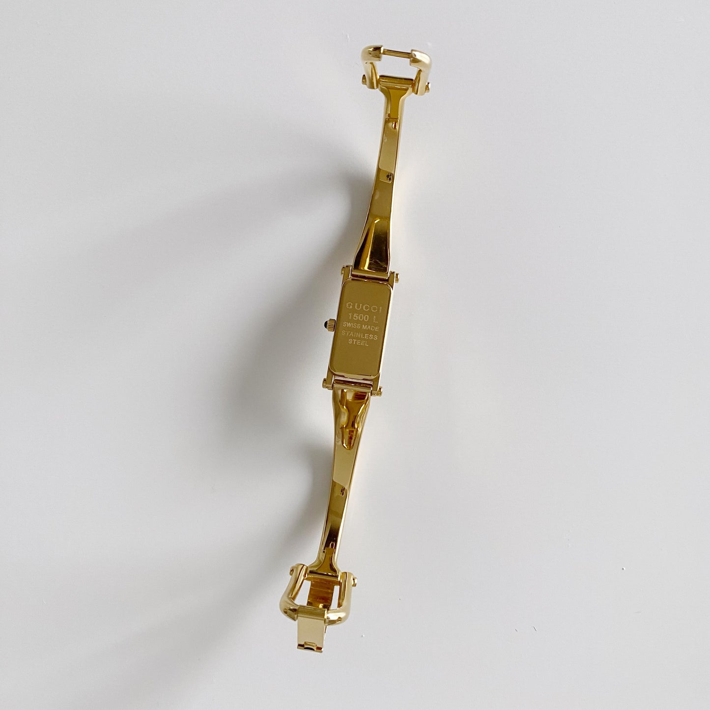 Gucci 1990s Seashell Dial Rectangular Gold Plated Bangle Watch