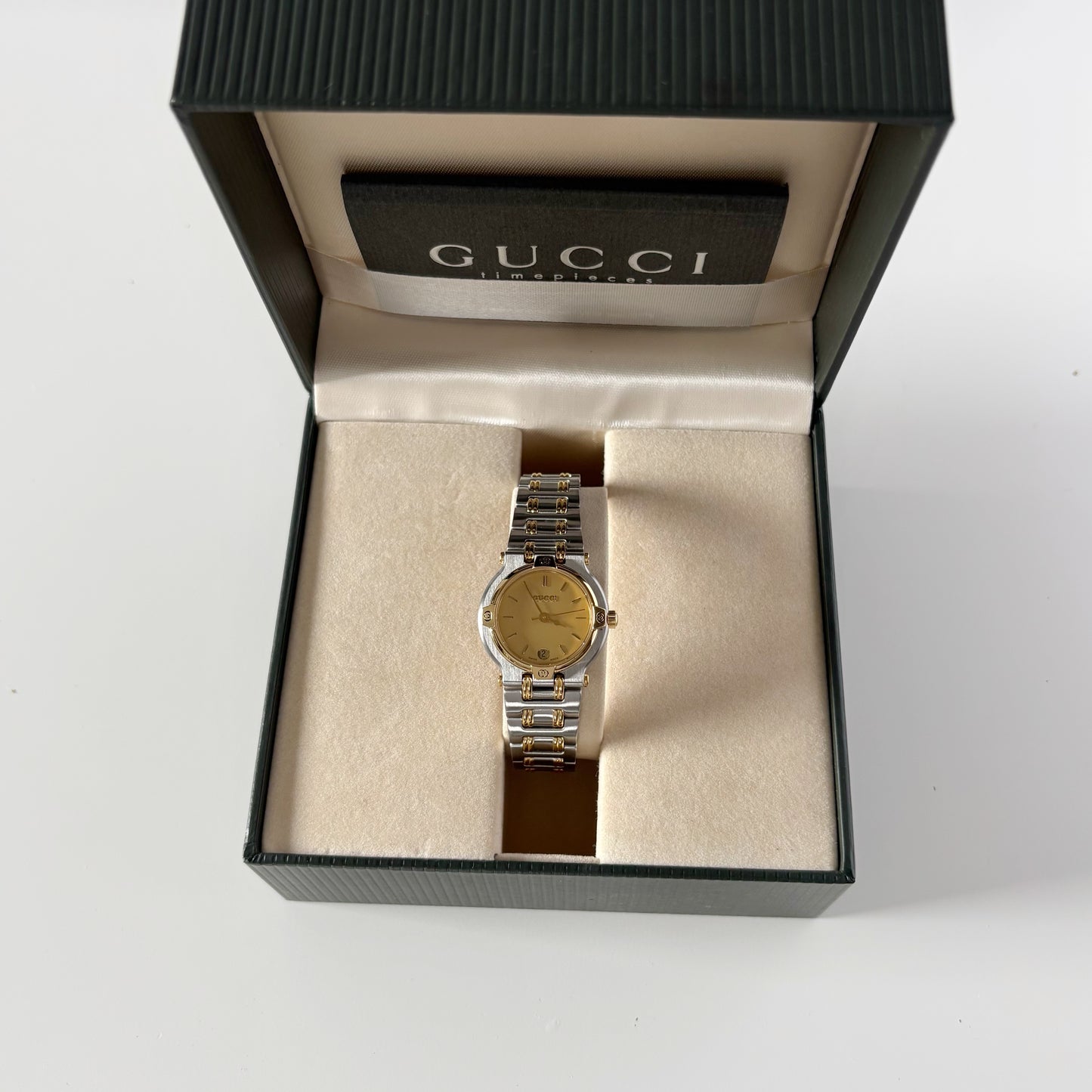 Gucci 1990s Date Gold Round Dial Two Tone Watch