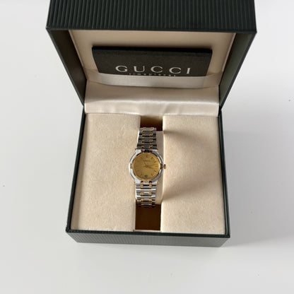 Gucci 1990s Date Gold Round Dial Two Tone Watch