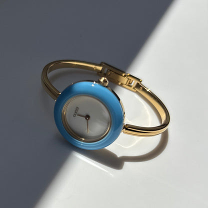 Gucci 1990s Interchangeable Bezel Gold Plated Bangle Watch with 12 bezels, case (Small)