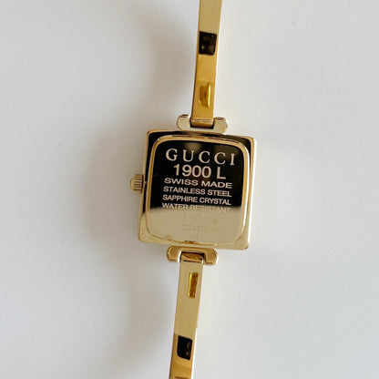 Gucci 1990s Square Dial Gold Plated Bangle Watch (Small)