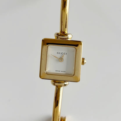 Gucci 1990s Square Dial Gold Plated Bangle Watch