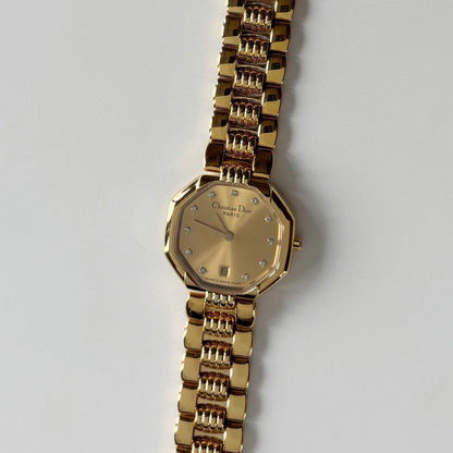 Dior 1990s Octagon Gold Plated Watch