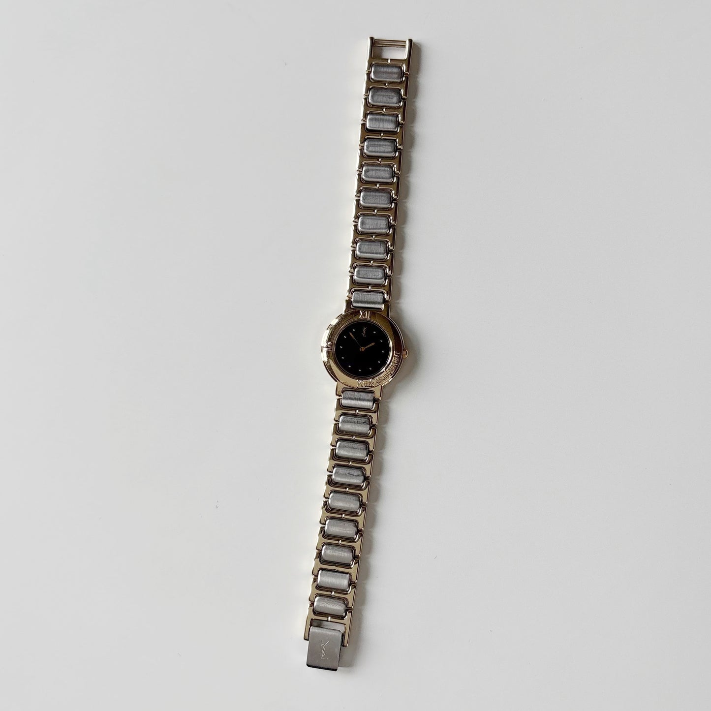 Yves Saint Laurent 1990s Black Dial Two Tone Watch