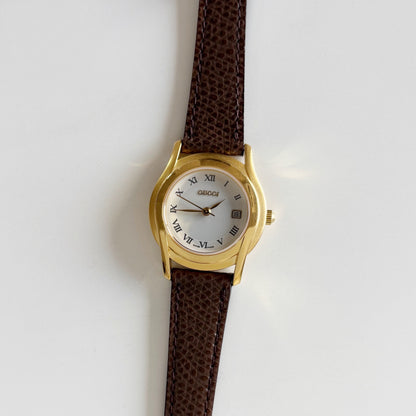 Gucci 1990s Date Round Dial Gold Plated Watch