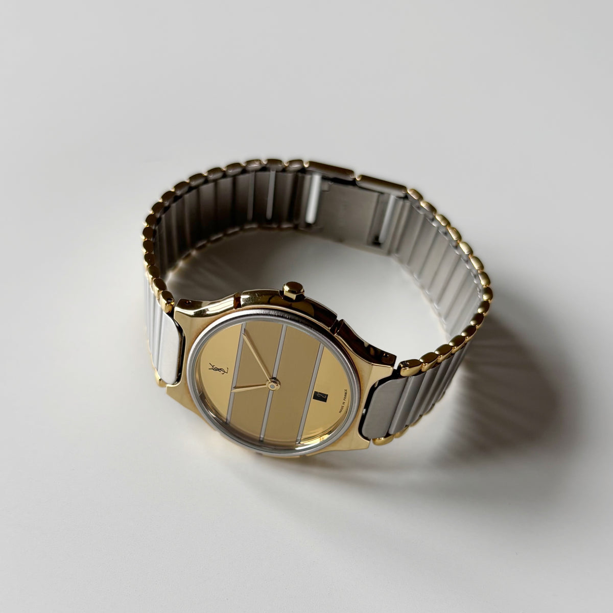 Yves Saint Laurent 1990s Round Dial Two Tone Gold Plated Watch (Large)