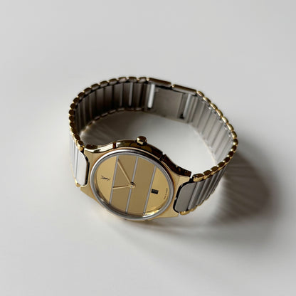 Yves Saint Laurent 1990s Round Dial Two Tone Gold Plated Watch (Large)