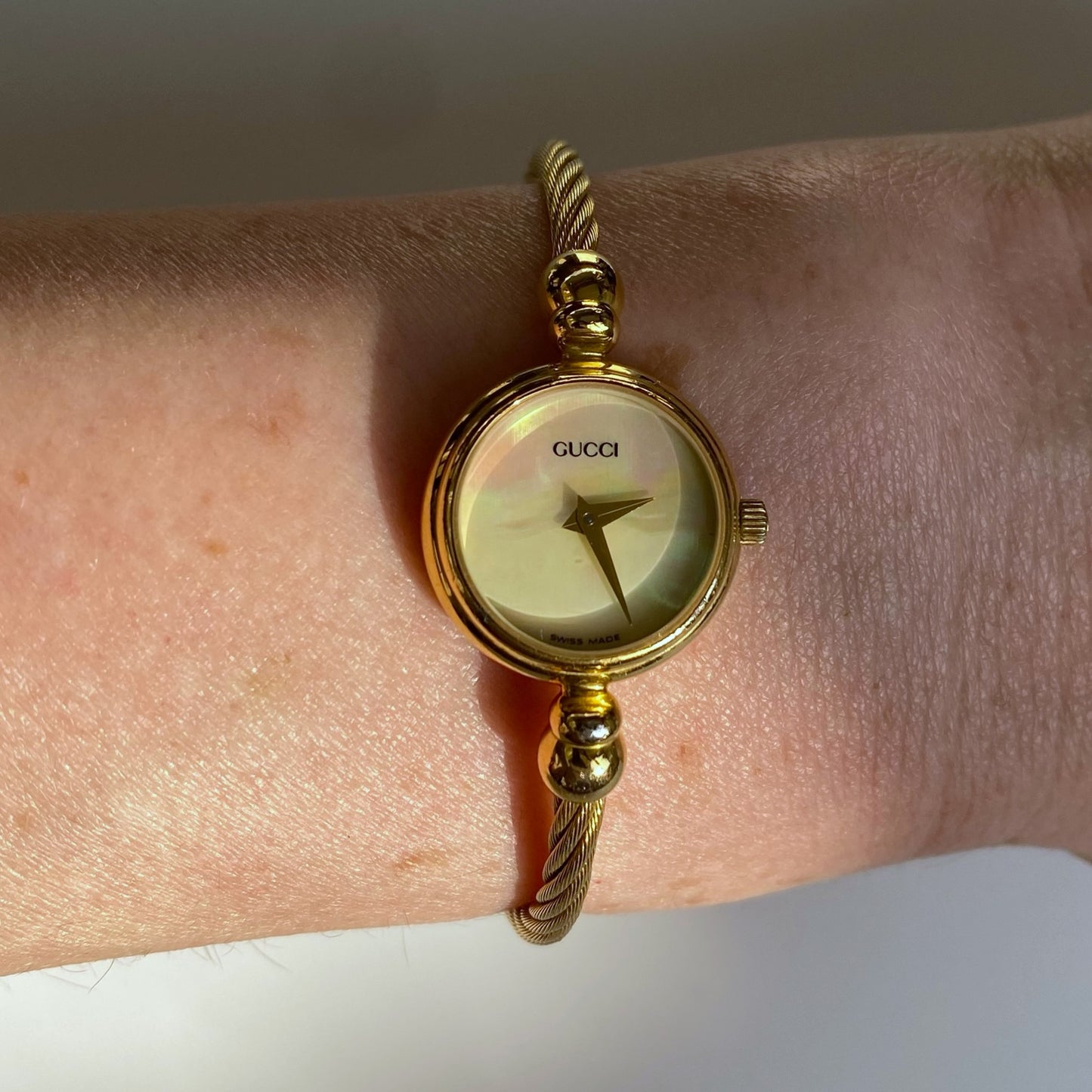 Gucci 1990s Seashell Dial Gold Plated Bangle Watch