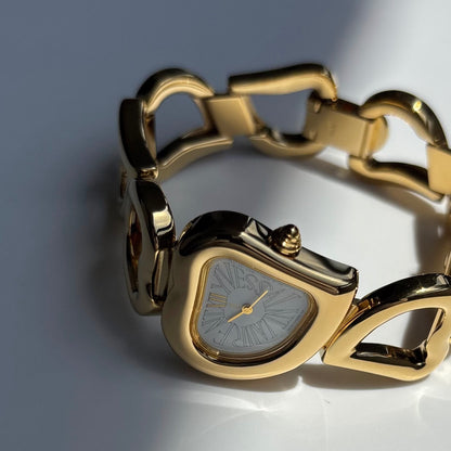 Yves Saint Laurent 1990s Heart Shaped Dial Band Gold Plated Watch (8/1)