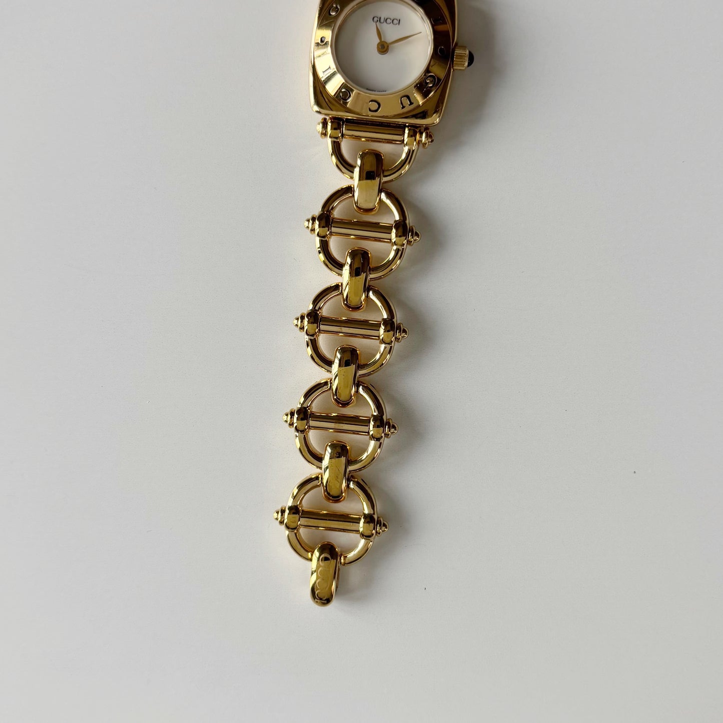 Gucci 1990s Seashell Dial Horsebit Gold Plated Watch