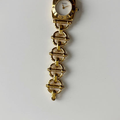 Gucci 1990s Seashell Dial Horsebit Gold Plated Watch